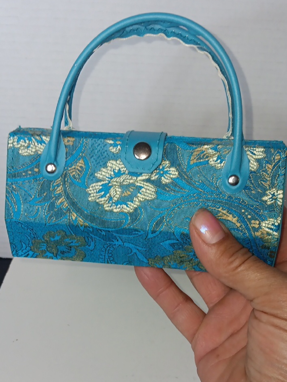 Turquoise Floral Brocade Mini Handbag